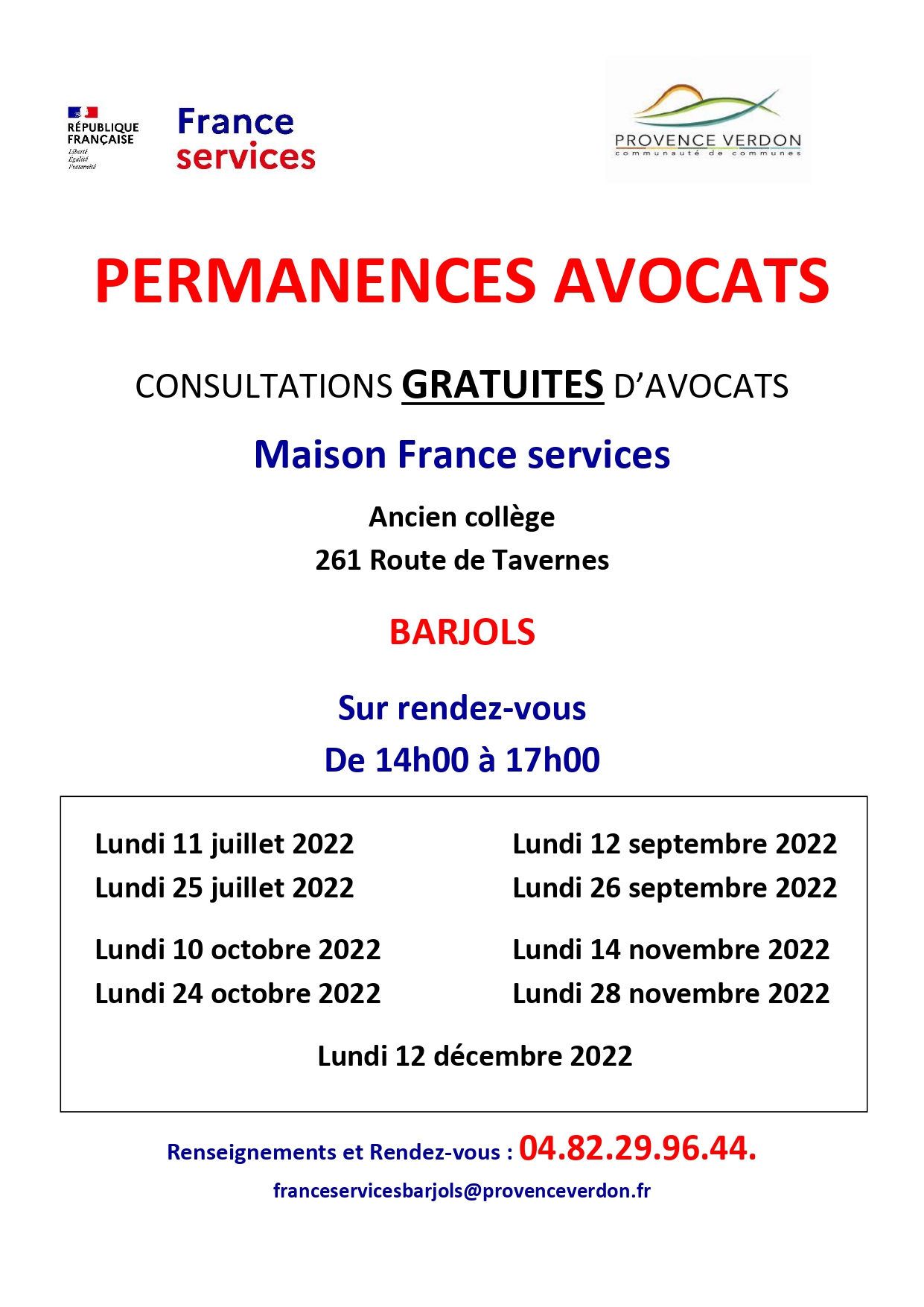 Permanences Avocats France Services | Mairie de Barjols